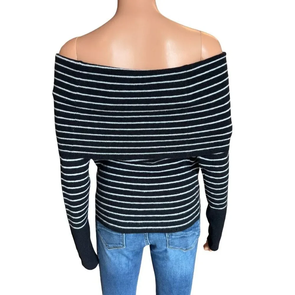 NWT Free People Evergreen Off Shoulder Striped Knit Sweater Y2K 90s Cozy Medium